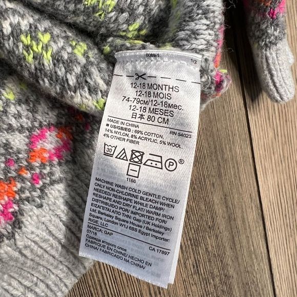Gap Sweater Let It Snow Stripes Heather Gray Pink 12-18M 12-18 Months - Picture 7 of 9